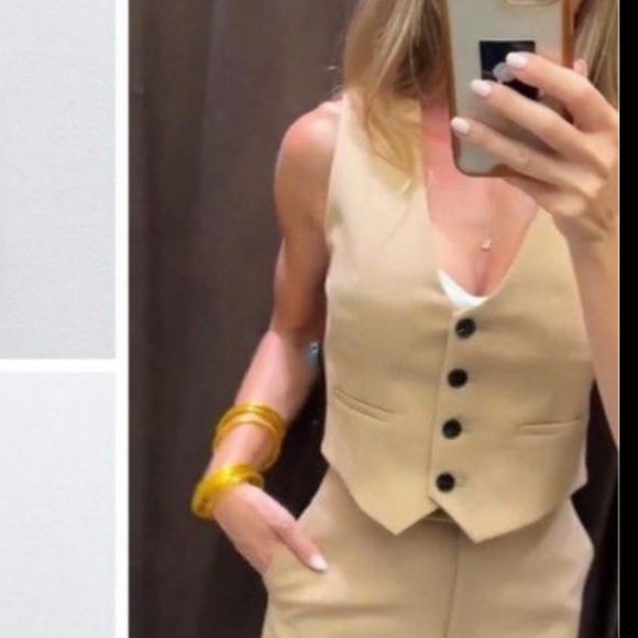 Zara NWT tan camel vest waistcoat with black button front - Picture 5 of 9